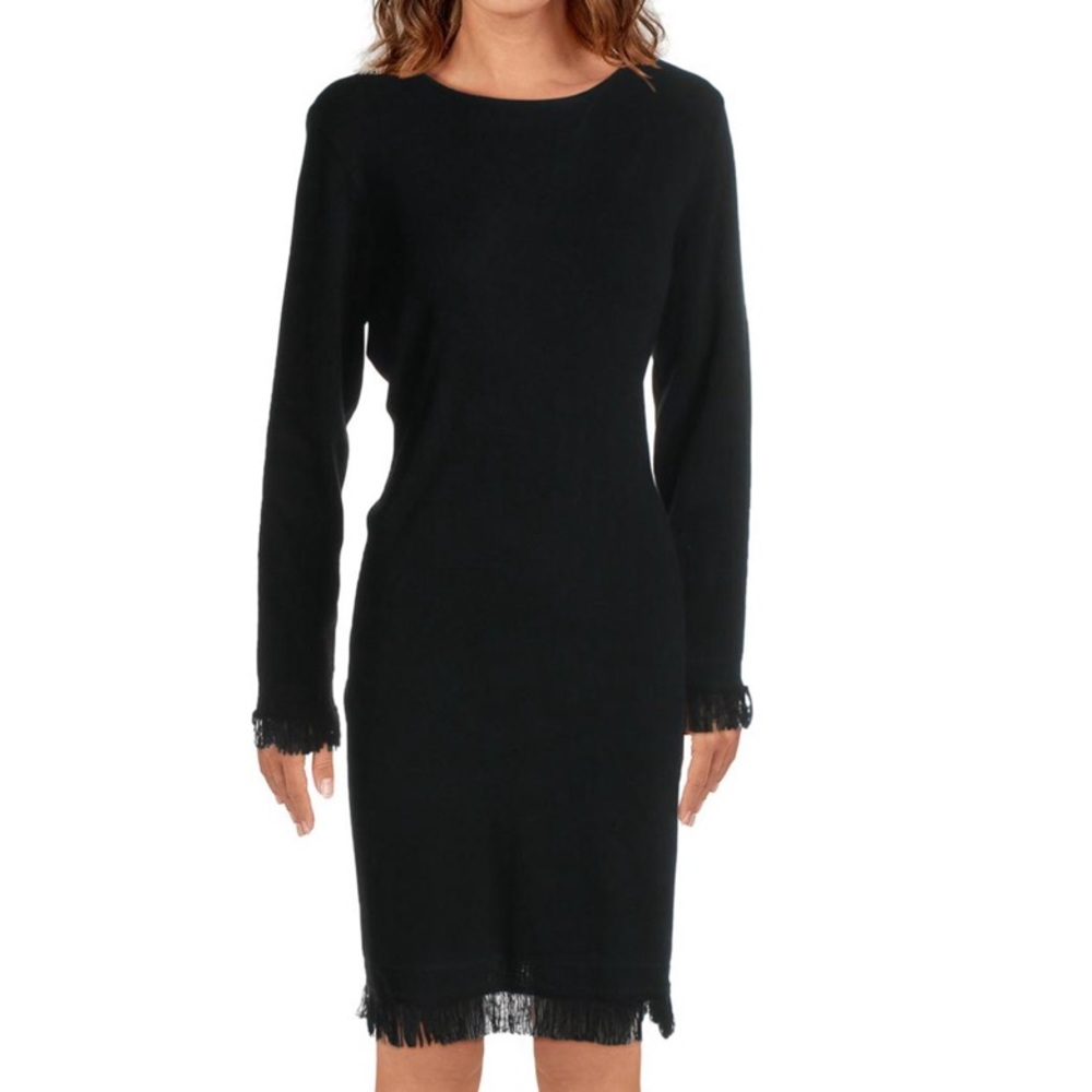 Nanette Lepore black dress with fringe, SZ L